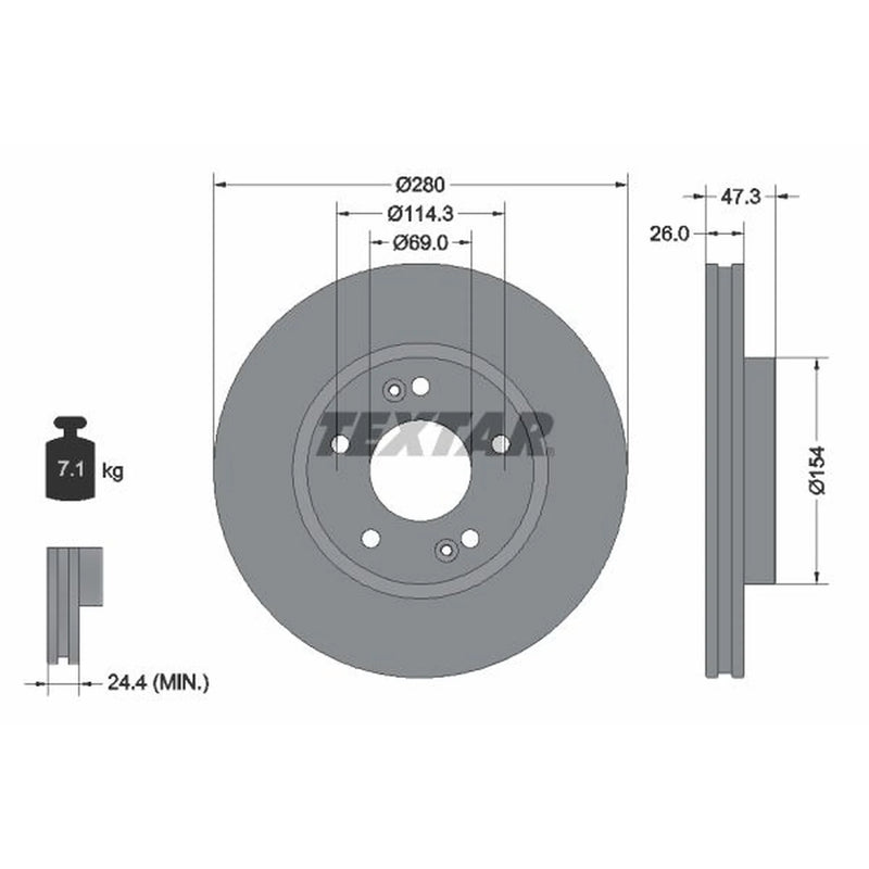 Textar 2 x Vented Front Brake Discs 92133905