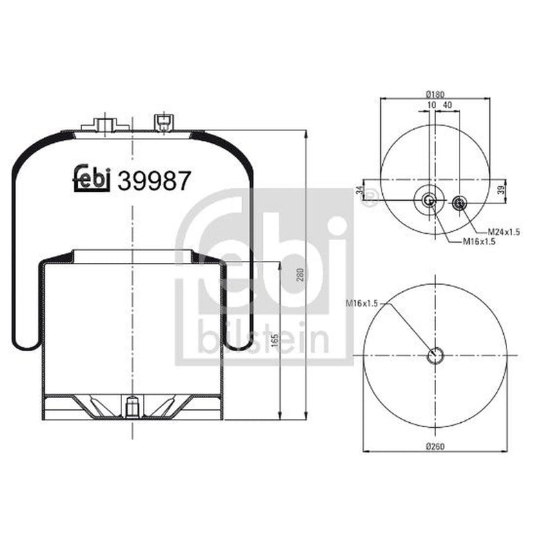 Febi Air Suspension Bellow 180mm Rear Right 39987