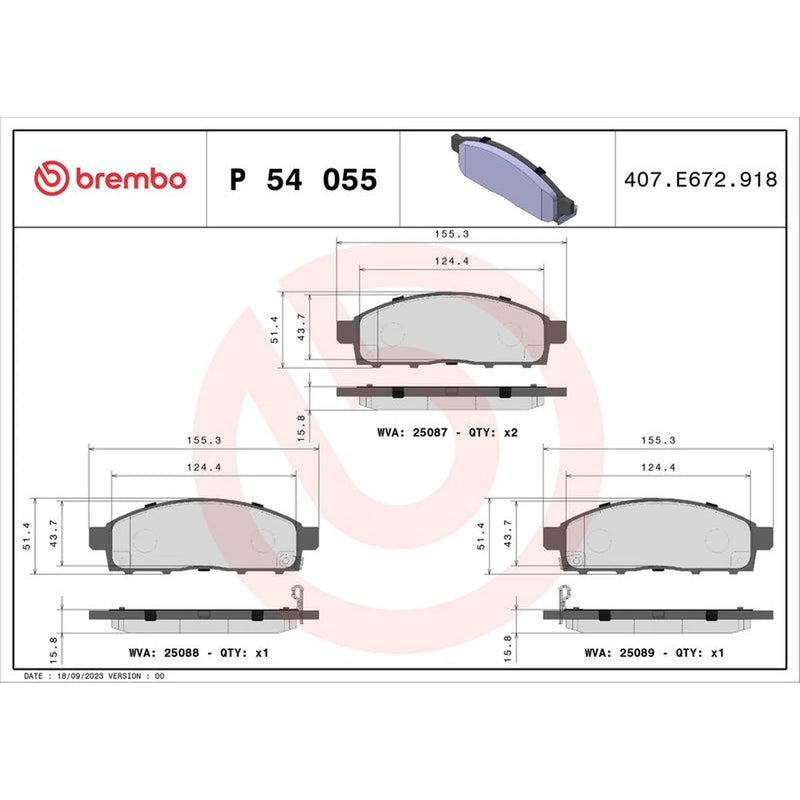 Brembo 4 x Front Brake Pad Set P54055