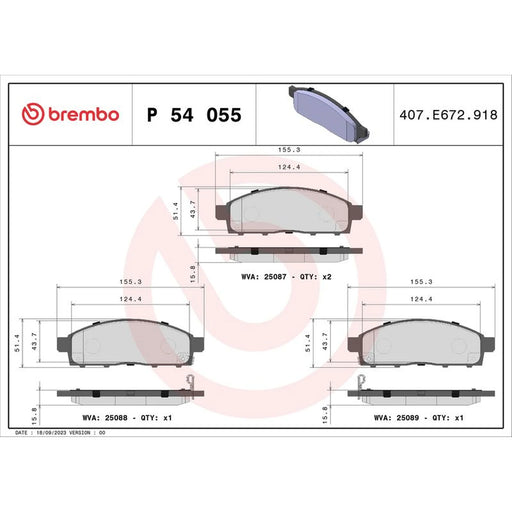 Brembo 4 x Front Brake Pad Set P54055
