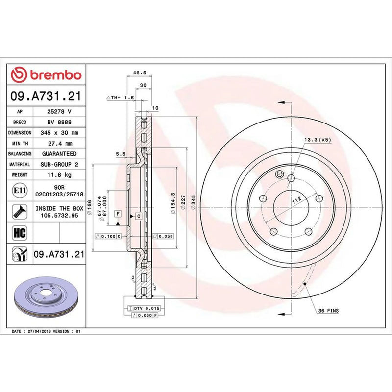 Brembo 2 x Front Brake Discs 09.A731.21