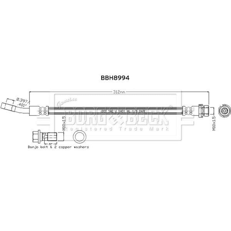 Borg & Beck Brake Hydraulic Hose Line Rear Left BBH8994
