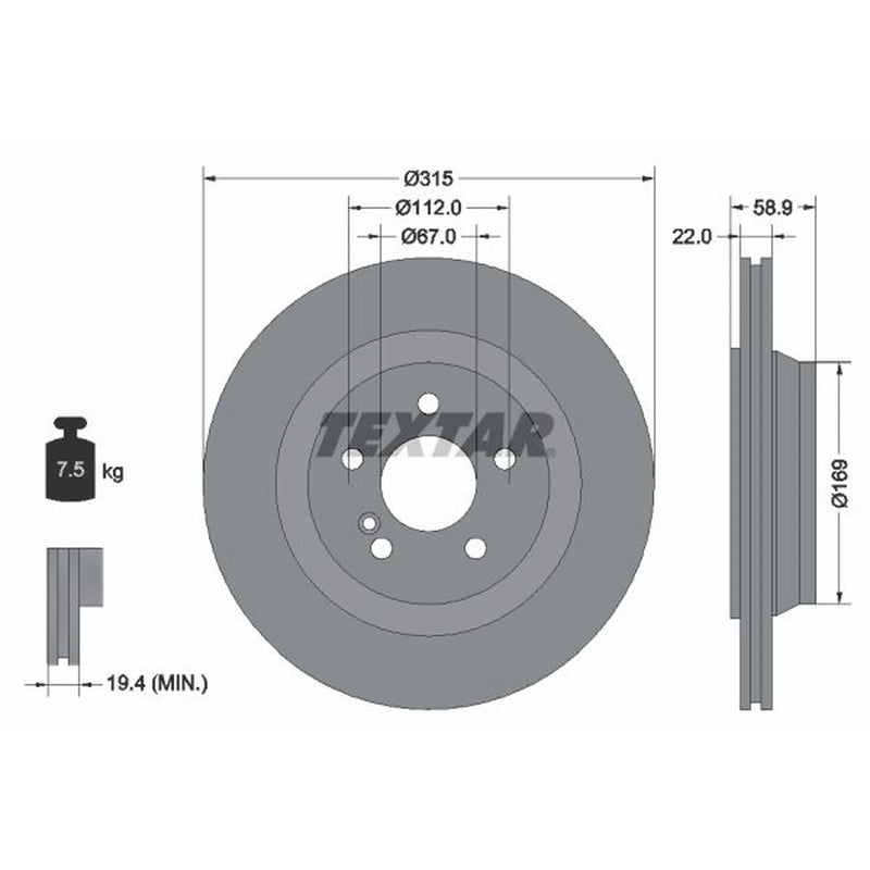 Textar 2 x Internally Vented Rear Brake Discs 92109000