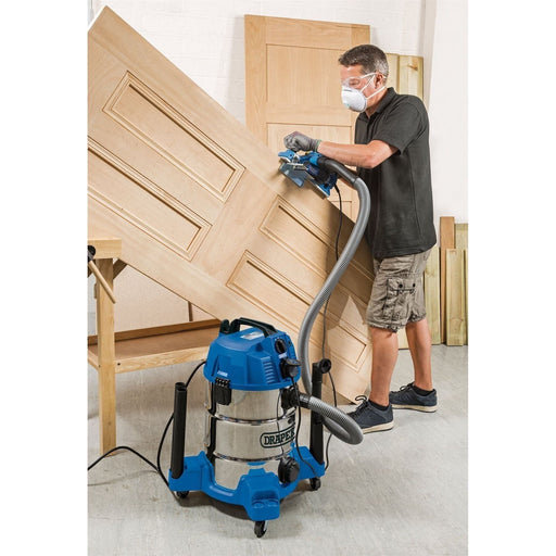 Draper 230V Wet and Dry Vacuum Cleaner with Stainless Steel Tank and Integrated Draper  - Town Parts