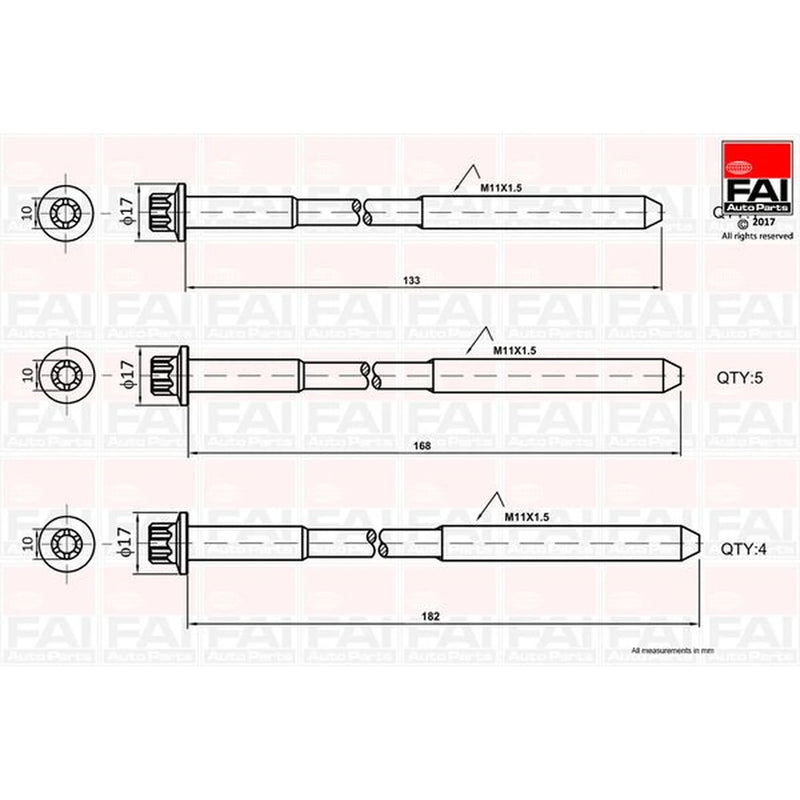 FAI Cylinder Head Bolt Set M11 x 1.25 B1058