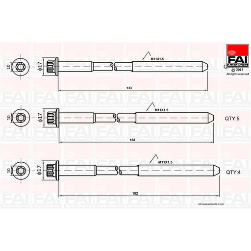 FAI Cylinder Head Bolt Set M11 x 1.25 B1058