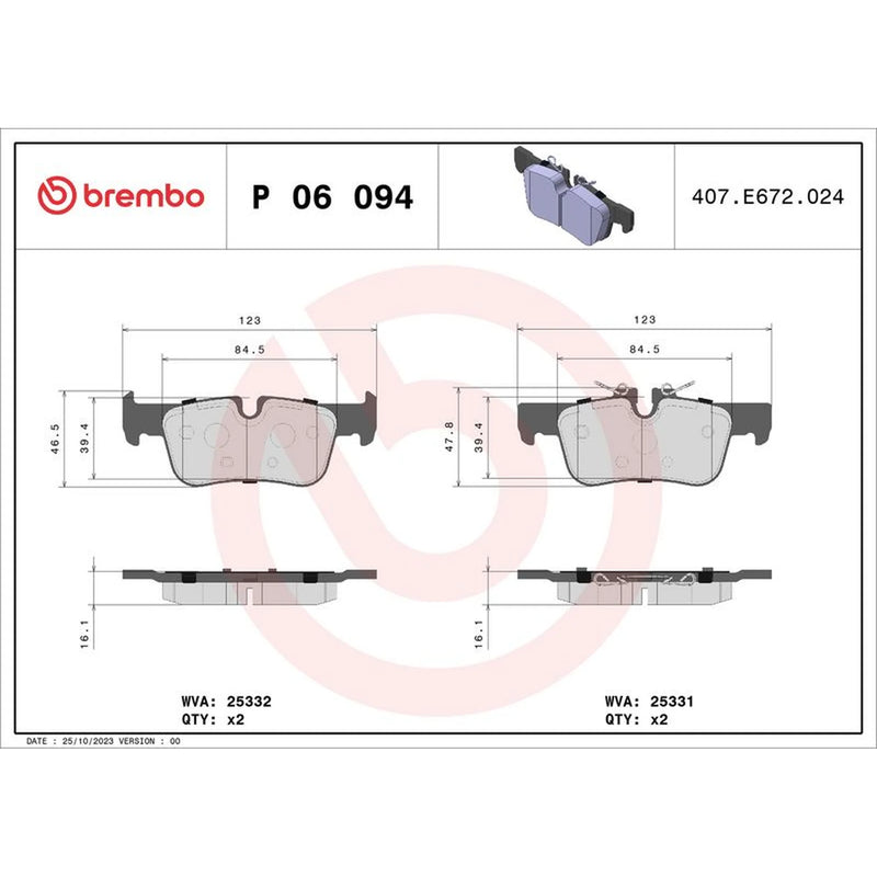 Brembo 4 x Rear Brake Pad Set P06094
