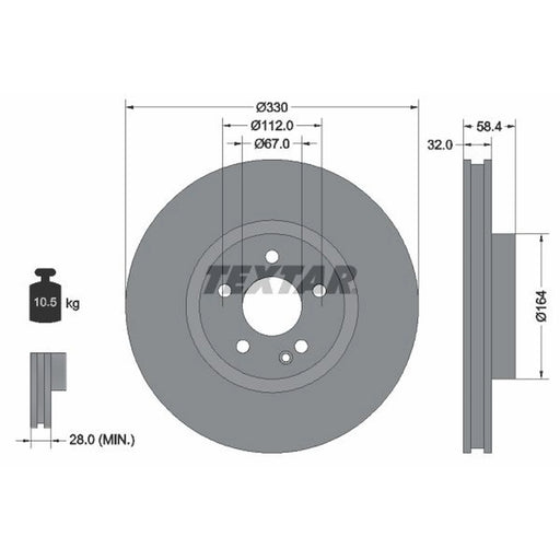 Textar 2 x Internally Vented Brake Discs 92279403
