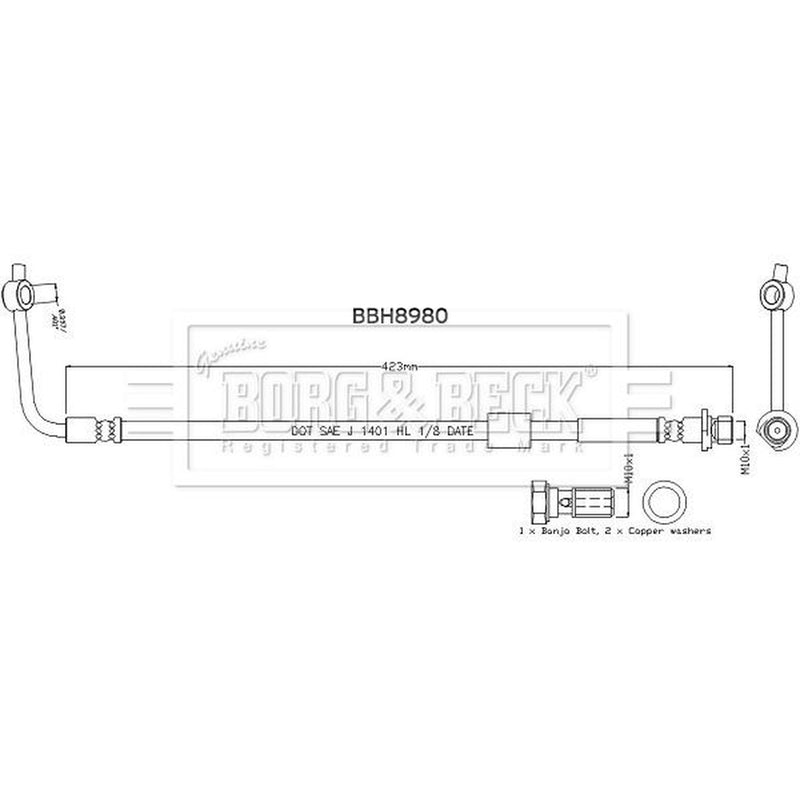 Borg & Beck Brake Hydraulic Hose Line Front Left BBH8980