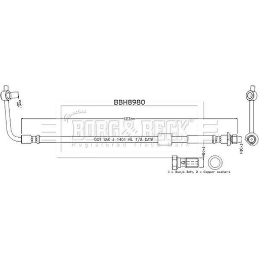 Borg & Beck Brake Hydraulic Hose Line Front Left BBH8980