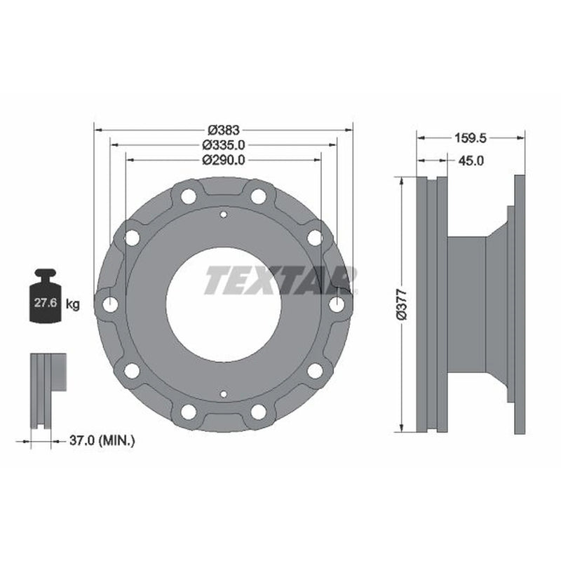 Textar 2 x Internally Vented Brake Discs 93095800