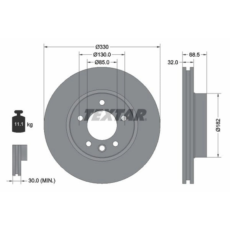Textar 2 x Front Vented Brake Discs 92121505