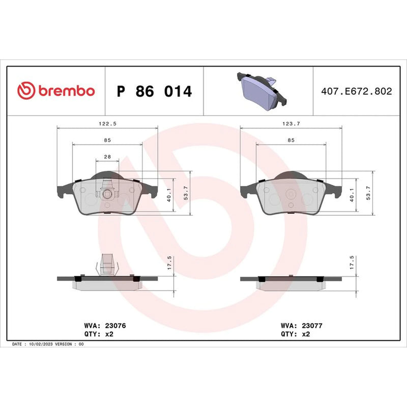 Brembo 4 x Rear Brake Pad Set P86014