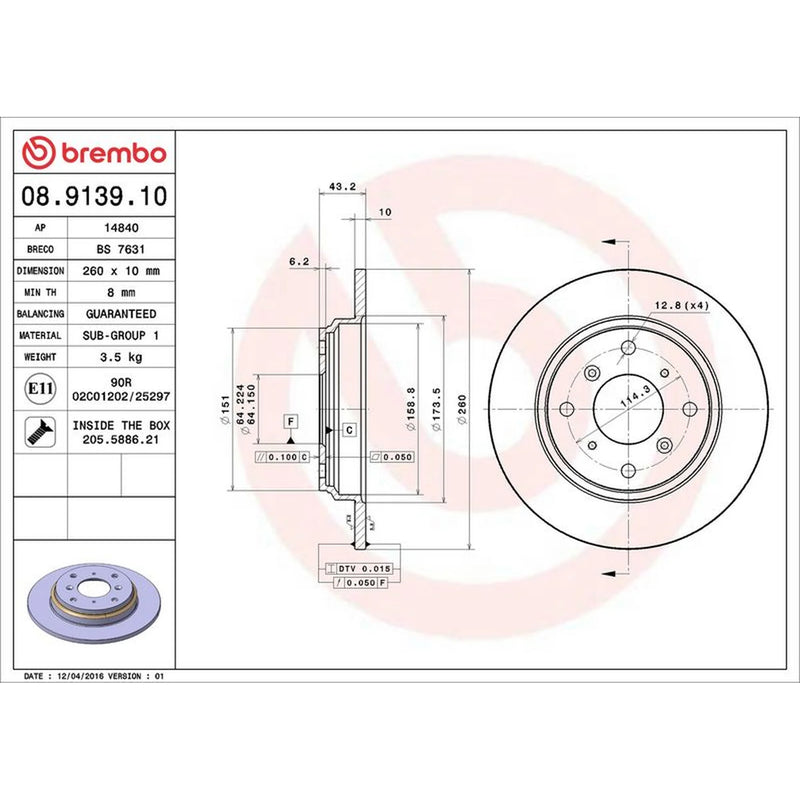 Brembo 2 x Solid Rear Brake Discs 08.9139.10