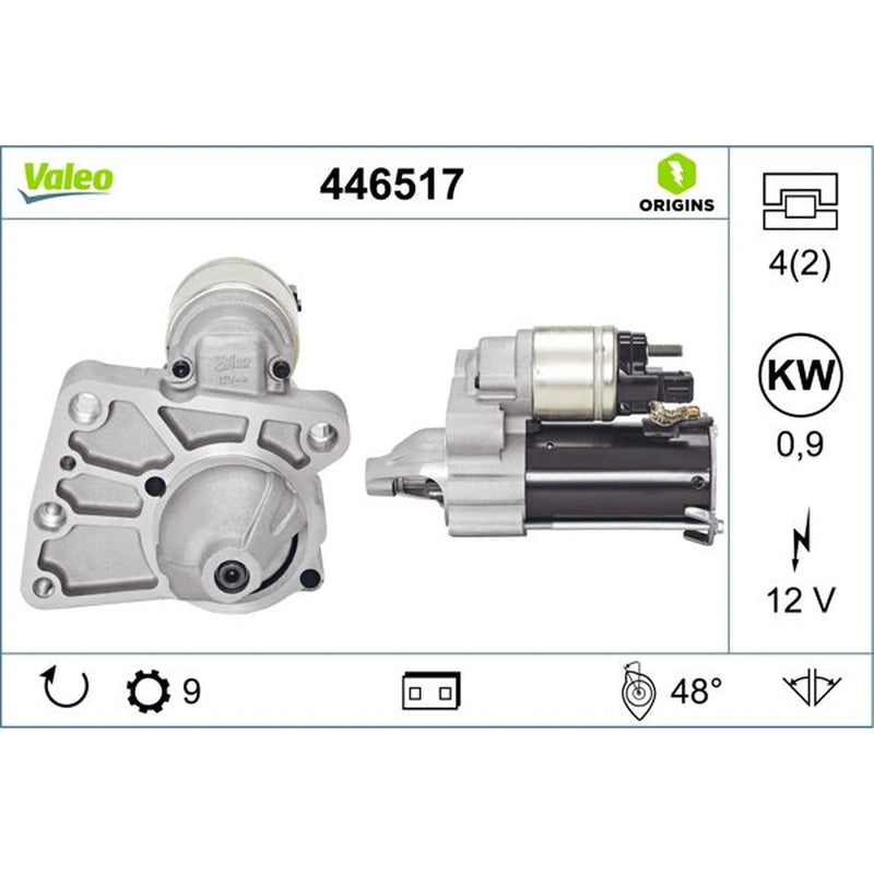 Valeo Starter Motor 12V 0.9kW 9 Teeth 446517