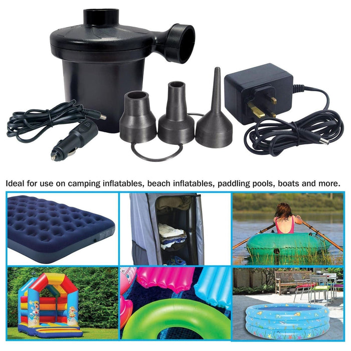 12V Car Auto AC/DC Mains Electric Air Pump Inflator Air Bed Mattress Boat Bestway  - Town Parts