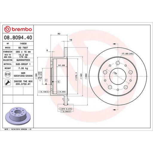 Brembo 2 x Solid Rear Brake Discs 08.8094.40