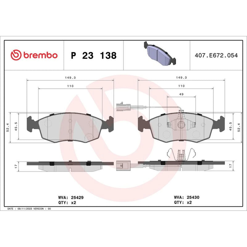 Brembo 4 x Front Brake Pad Set P23138