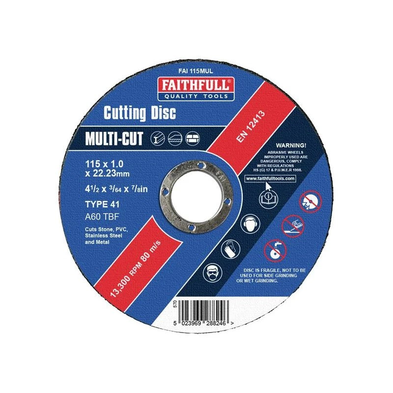 Faithfull Multi-Purpose Cutting Disc 115 x 1.0 x 22.23mm (Pack 10) - FAI11510MUL