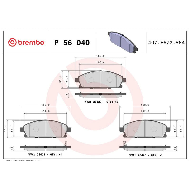 Brembo 4 x Front Brake Pad Set P56040