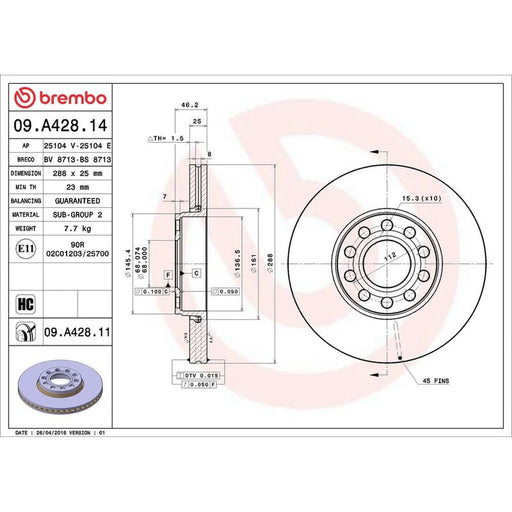 Brembo 2 x Front Brake Discs 09.A428.11