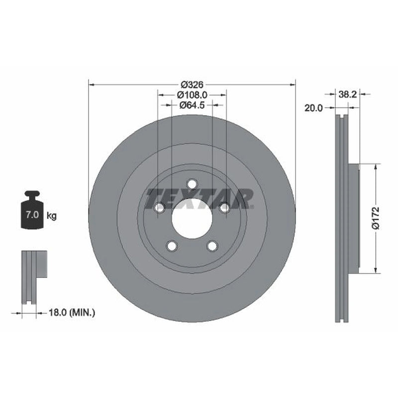Textar 2 x Vented Rear Brake Discs 92178005