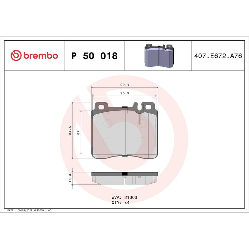 Brembo 4 x Front Brake Pad Set P50018