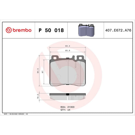 Brembo 4 x Front Brake Pad Set P50018