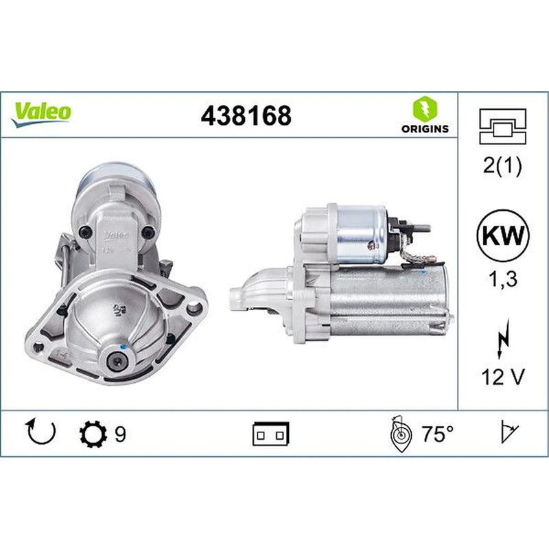 Valeo Starter Motor 12V 1.3kW 9 Teeth 438168