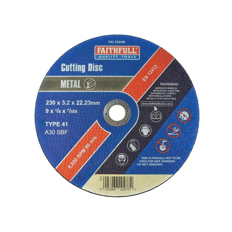 Faithfull Metal Cut Off Disc 230 x 3.2 x 22.23mm - FAI2303M