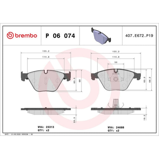 Brembo 4 x Front Brake Pad Set P06074
