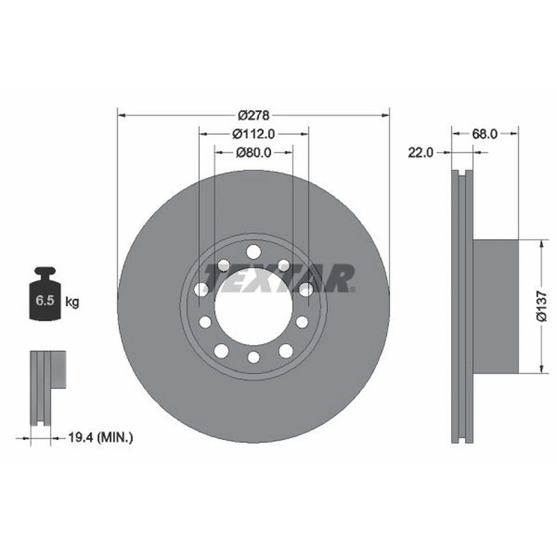 Textar 2 x Vented Front Brake Discs 92020400