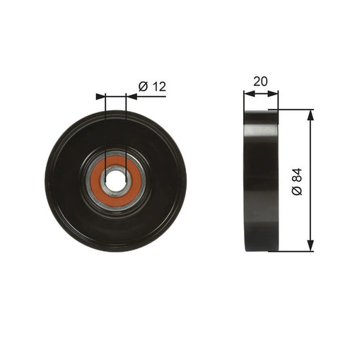 Gates V-Ribbed Belt Tensioner Pulley 84mm OD Wide T36321