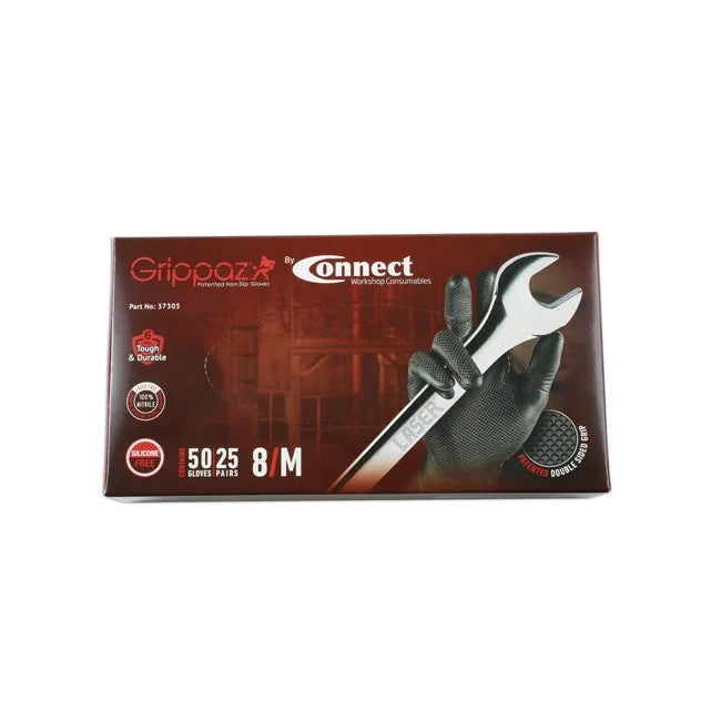 Connect Grippaz Medium Black Nitrile Gloves Box 50pc/25 Pairs - CPL
