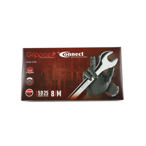 Connect Grippaz Medium Black Nitrile Gloves Box 50pc/25 Pairs - CPL