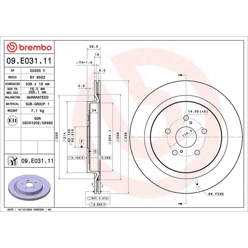 Brembo 2 x Internally Vented Rear Brake Discs 09.E031.11