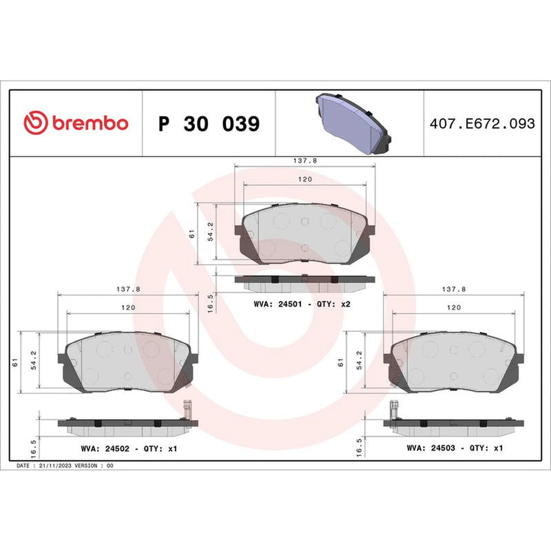 Brembo 4 x Front Brake Pad Set P30039
