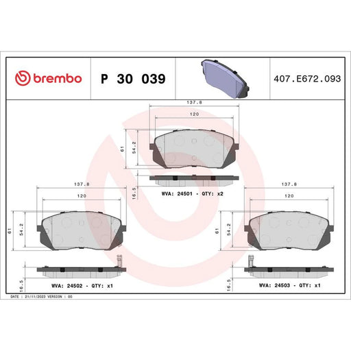Brembo 4 x Front Brake Pad Set P30039