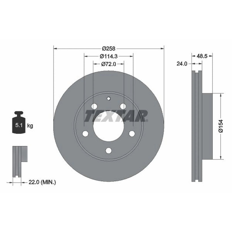 Textar 2 x Vented Front Brake Discs 92062000