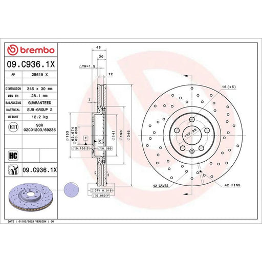 Brembo Xtra 2 x Perforated/Vented Front Brake Discs 09.C936.1X