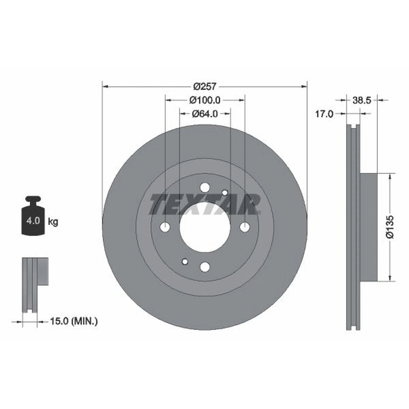 Textar 2 x Vented Front Brake Discs 92282503