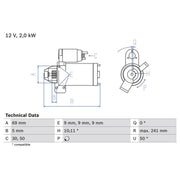 Bosch Starter Motor 12V 1.8kW 10 Teeth 0 986 022 670