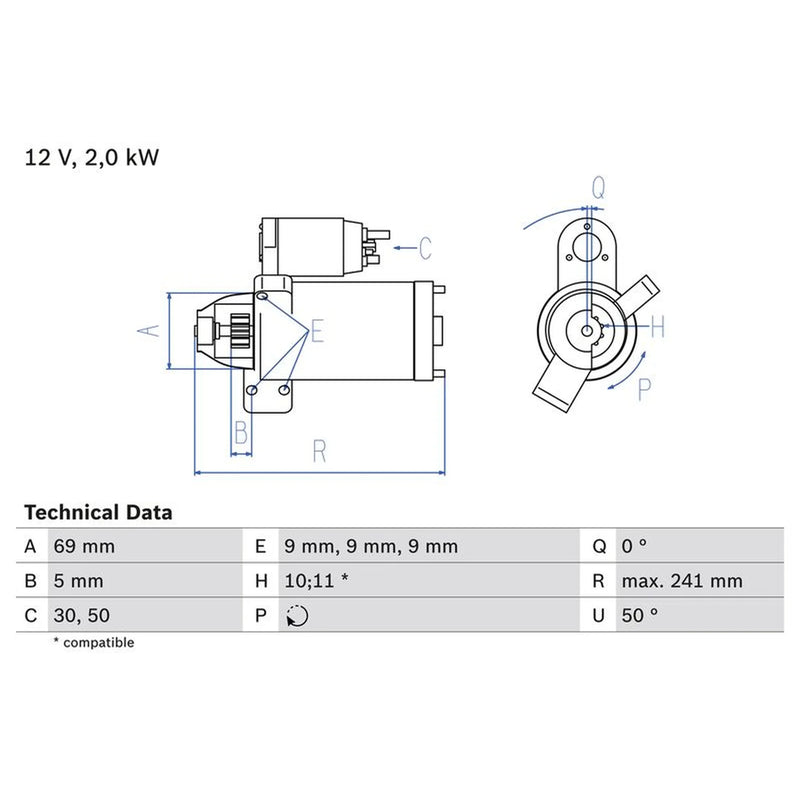 Bosch Starter Motor 12V 1.8kW 10 Teeth 0 986 022 670