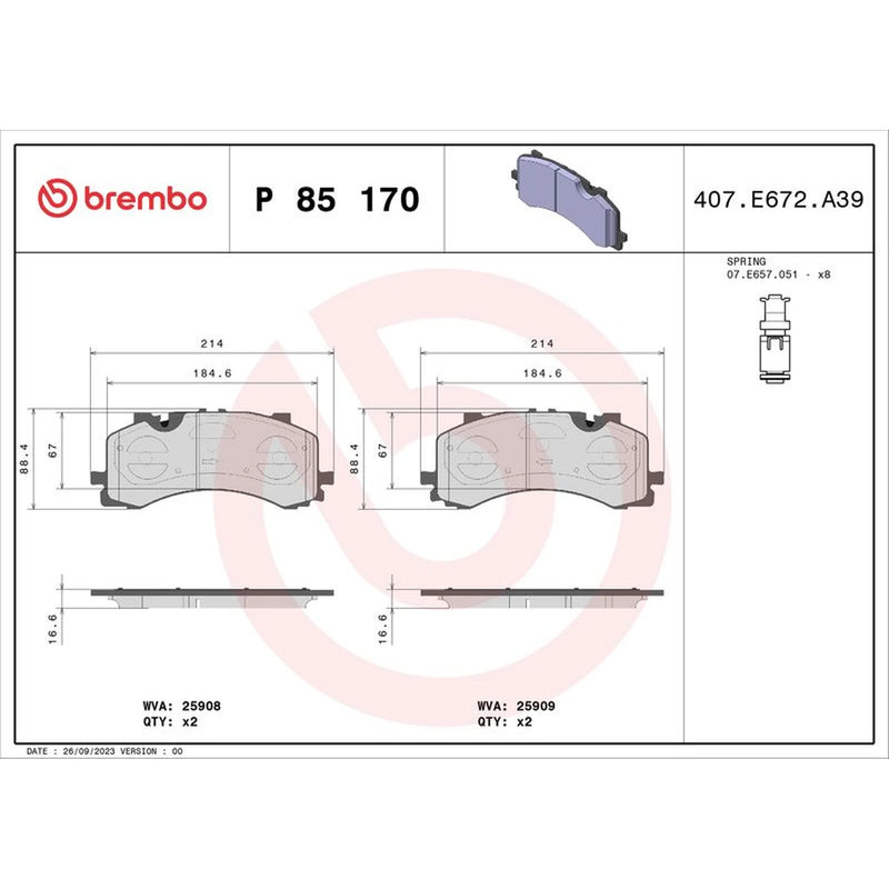 Brembo 4 x Front Brake Pad Set P85170