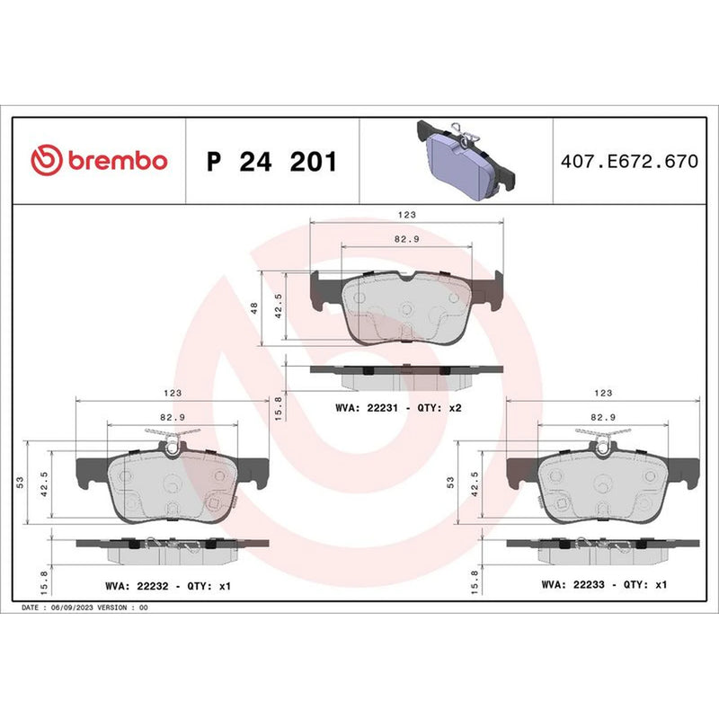 Brembo 4 x Rear Brake Pad Set P24201
