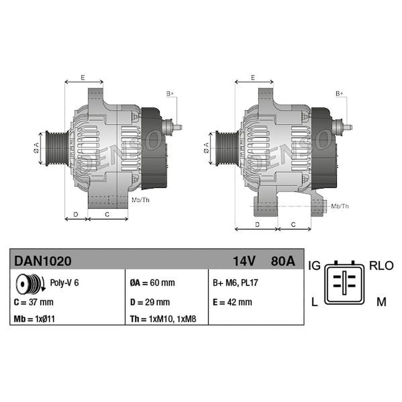 Denso Car Alternator 12V DAN1020