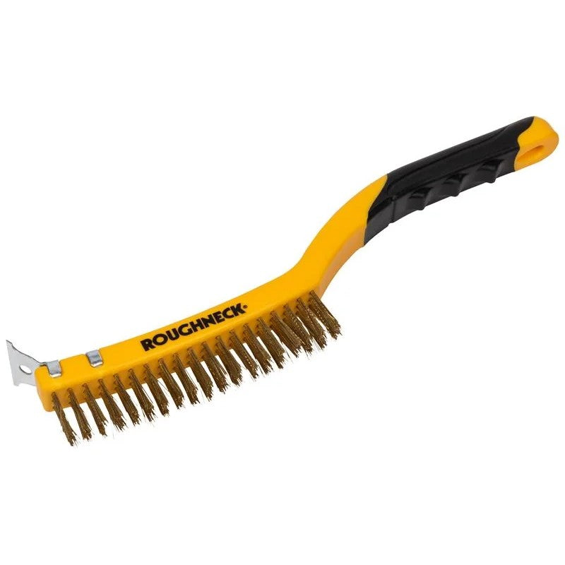 Roughneck Brass Wire Brush Soft Grip with Scraper 355mm (14in) - 3 Row - 52-034