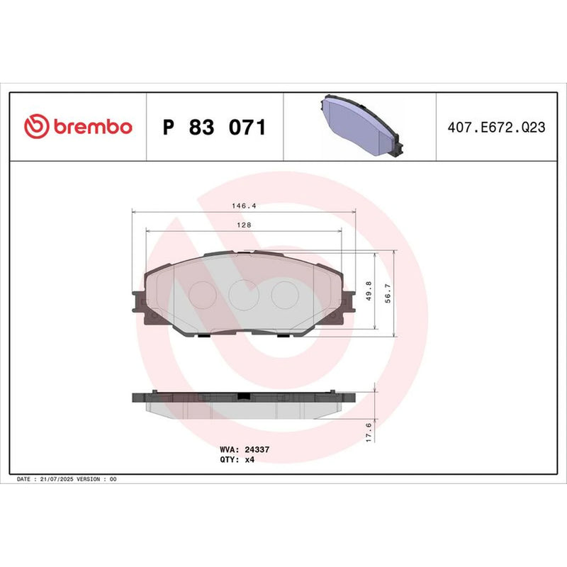Brembo 4 x Front Brake Pad Set P83071