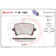 Brembo 4 x Rear Brake Pad Set P85109X