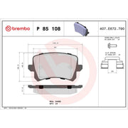 Brembo 4 x Rear Brake Pad Set P85108
